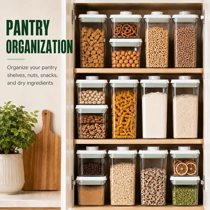12 Pcs Pop Airtight Food Storage Containers with Lids Stackable Containers for Kitchen Pantry Organization Ideal for Cereal Snacks Flour Sugar Coffee and Spaghetti, 3.4Qt, 2.8Qt, 2.1Qt, 1.2Qt - Image 6