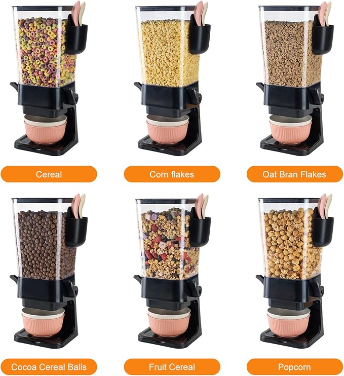 Osacoe Cereal Dispenser Countertop Black 2 Pack with Bowls Spoons Cutlery Box,5.5 QT Dry Food Dispenser Snack Organizer Containers Storage for Pantry Kitchen Organization Oatmeal Nut Granola Candy - Image 6