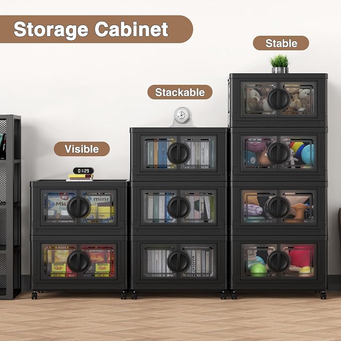 BROVIEW 480Qt Lockable Stackable Storage Bins with Lids, Closet Organizers and Storage Drawer, Collapsible Storage Bin with Wheels, Plastic Cabinet for Toy Clothes Dorm Organizer, V9 4 Pack Black - Image 9