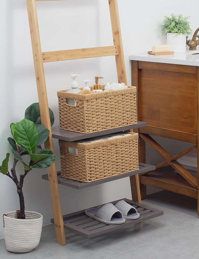 StorageWorks Wicker Storage Baskets for Shelves, Paper Rope Basket, 2-Pack | Rectangular Wicker Storage Baskets, Wicker Basket with Handles, Pantry Organizer and Storage, Woven Baskets,13"L x 8¼"W x 7"H - Image 7