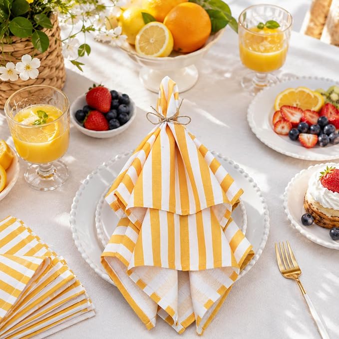Funnymoom 12 Pcs Yellow Striped Cloth Napkins Reusable Napkins Party Dinner Soft Absorbent for Home Table Decoration Holiday Party Kitchen Supplies - Image 7