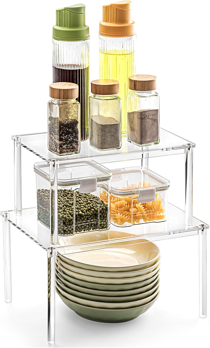 Acrylic Cabinet Organizer Set of 2, Stackable Spice Rack for Kitchen | Clear Shelf Organizer for Pantry, Cabinets, Countertops and Desks, Stackable Design Perfect for Spices and Small Items - Image 9