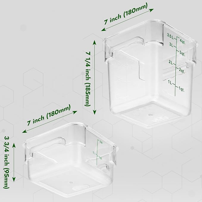 4-Pack Food Storage Containers with Green Lids - 2 Qt & 4 Qt Square Clear Polycarbonate - NSF Listed, Commercial Grade, Freezer & Dishwasher Safe, Stackable - Image 9