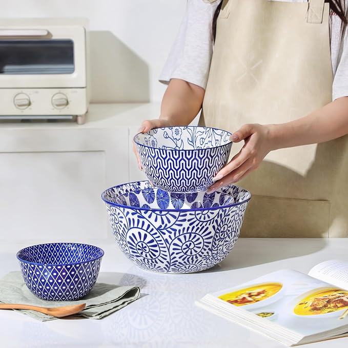 Selamica Ceramic Mixing Bowls, Nesting Bowls Set of 4 for Mixing, Baking, Prepping, Cooking, Salad, 20/36/60/123 oz, Microwave & Dishwasher Safe, Vintage Blue - Image 8