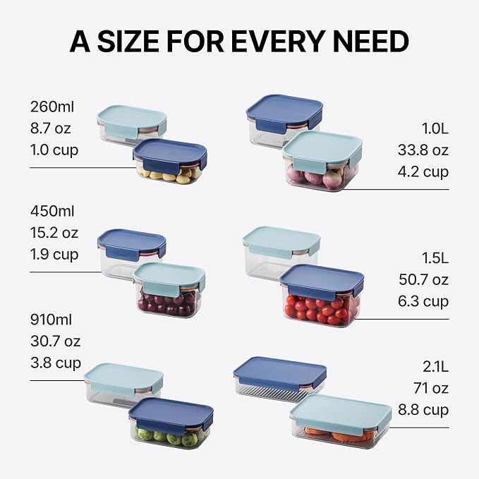 LocknLock Tritan Plastic Bisfree Modular Plus Food Storage Container Set, BPA-Free, Stackable, Microwave, Freezer-Safe, 24-Piece Set with 12 Boxes and 12 Lids, Mint - Image 10