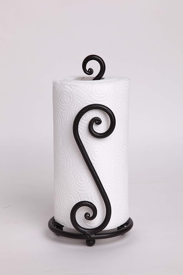 Matte Black Paper Towel Holder Non-Slip Base Countertop | Decorative Farmhouse Paper Roll Holder, Rustic Metal Modern Stylish Accent Durable Stand for Kitchen, Bathroom (Swirl) - Image 8