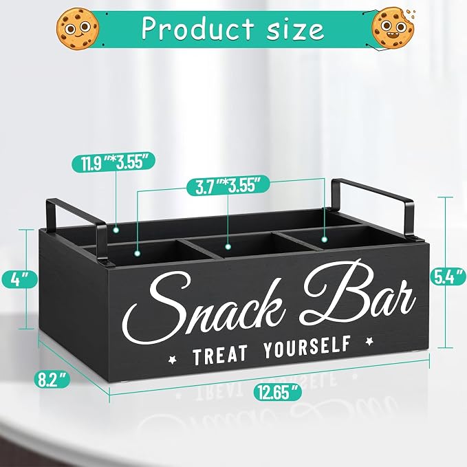 Snack Organizer for Countertop, Wood Pantry Storage Bins with Handles, Snack Bar Organizer for Pantry Shelf, Kitchen, 4 Compartment Food Container Snack Box, Pantry Organizer for Snacks, Chips - Image 7