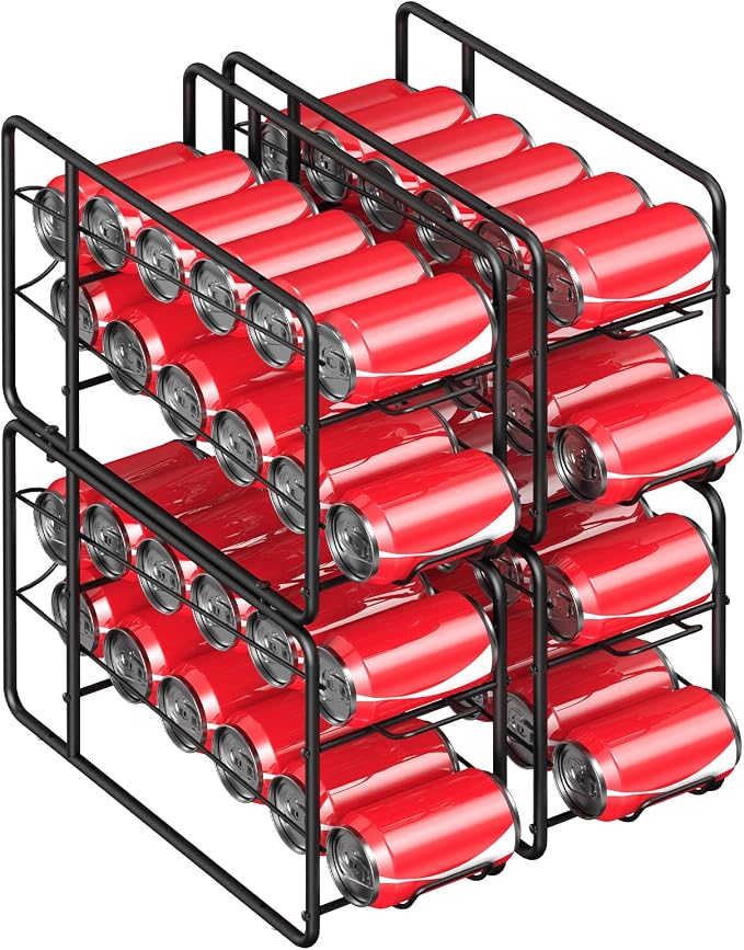 MOOACE 4 Pack Can Organizer for Pantry, Stackable Soda Can Dispenser Rack | Kitchen Canned Food Storage, Beverage Soup Cans Holder Drink Organizer for Cabinet Fridge, Black - Image 8