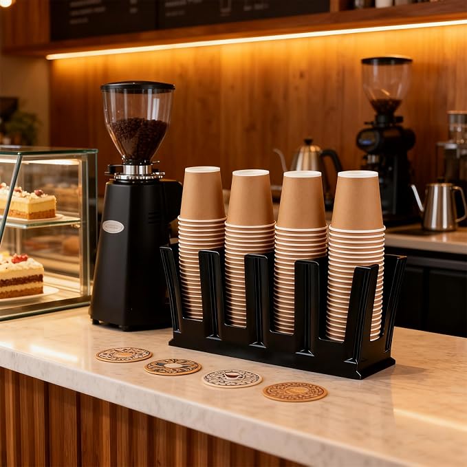 Black Commercial Cup and Lid Holder with Straw Organizer,Disposable Coffee Cup Condiment Dispenser for Countertop Org, Bar, Beverage Cup, Kitchen, Breakroom 18.7"x4.72"x9.92"(Rectangular cup holder) - Image 7
