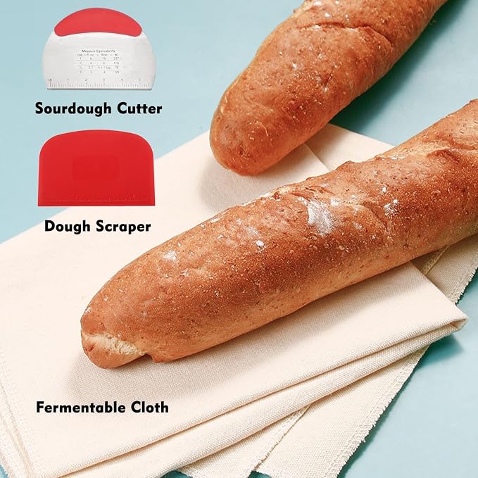 Sourdough Bread Starter Kit Baking Supplies with Cast Iron Dutch Oven for Bread Baking 34 Oz Starter Jar 2 Cotton Rope Banneton Proofing Basket Best Gift Set - Image 8