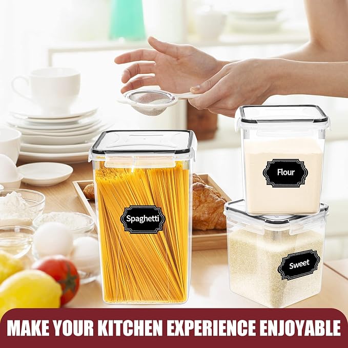 PRAKI 10 PCS Flour Sugar Storage Containers for Organizers and Storage | BPA Free, Airtight Food Storage Containers with Lids for Sugar, Flour, Baking Supplies, Versatile Kitchen Containers, Black - Image 7
