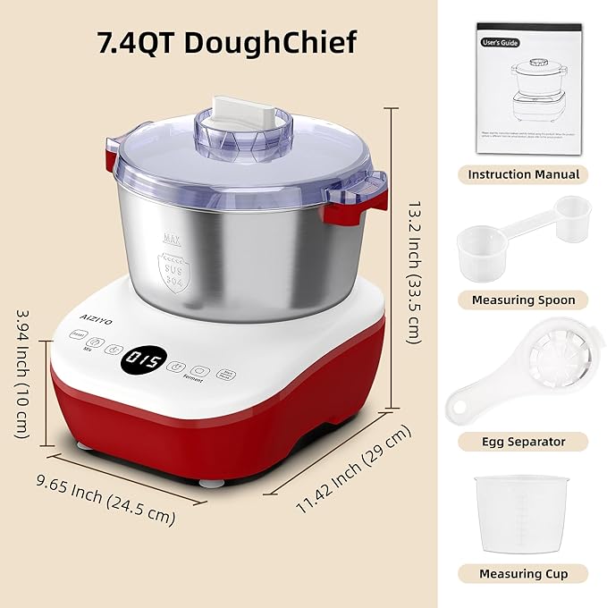 AIZIYO DoughChief, 7.4QT Dough Mixer, Dough Maker with Ferment Function, Bread Maker with 304 Stainless Steel Bowl, Removeable lid, Touch Panel Control, Proofing Box for Pizza & Bread - Image 9