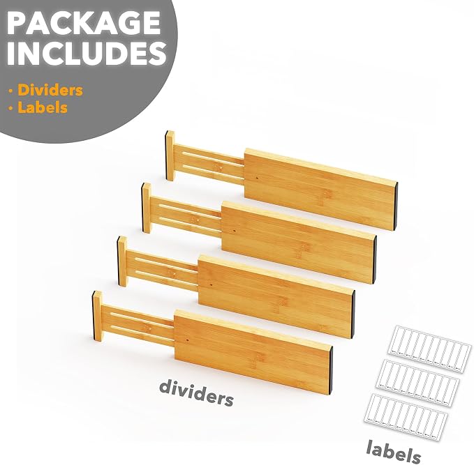 SpaceAid Bamboo 4 Pack Dresser Drawer Dividers, 4.65“ High Adjustable 12.5“-17” Drawer Organizers, Expandable Organization for Clothing, Clothes, Dressers, Natural - Image 7