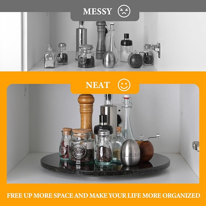16'' Marble Lazy Susan for Kitchen Counter, Black Marble Turntable for Dinning, Lazy Susans Organizer for Cabinet, Serving Rotation Spinning Tabletop Organizer Swiveling, Spice Rack Storage - Image 5