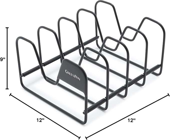 GreenPan Stainless Steel Wire Pots and Pans Lid Storage Rack, Holds 4 Lid Covers, Easy Storage, Countertop or Cabinent Organizer, Minimizes Clutter, Fast Drying, Wipes Clean, Black - Image 7