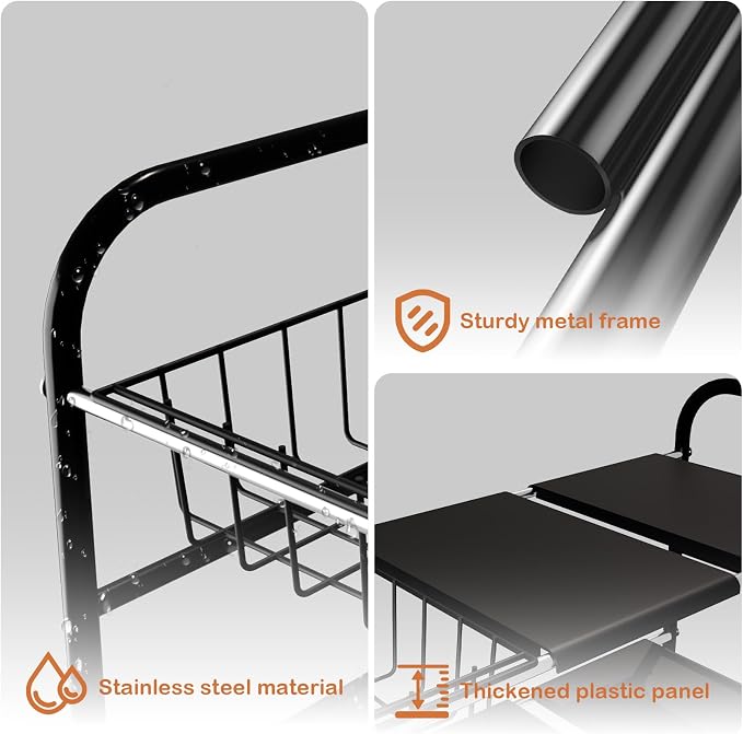 HCSH&WILL 2 Pack Under Sink Organizer, 2 Tier Expandable Black Under Cabinet Storage Shelf with 6 Removable Panels and 2 Baskets, Expandable Shelf for Cupboard, Kitchen, Bathroom, Shoe Rack - Image 7