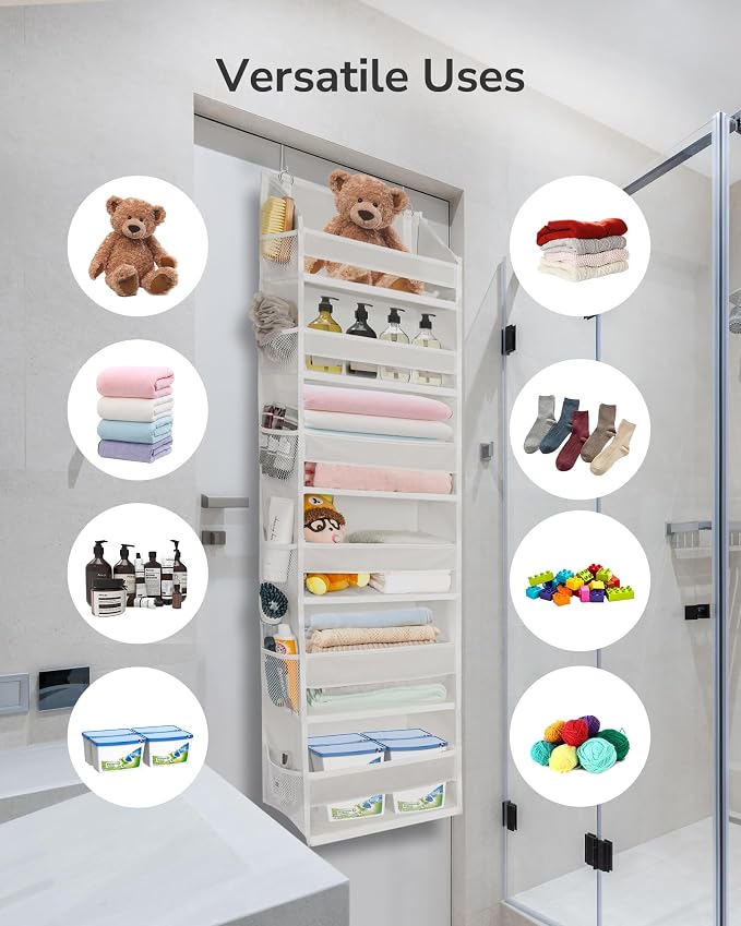 ULG Over The Door Organizer with 6 Large Pockets 12 Side Pockets, 50lbs Weight Capacity Door Hanging Organizer for Bedroom, Bathroom, Pantry, Nursery Storage, Beige - Image 7
