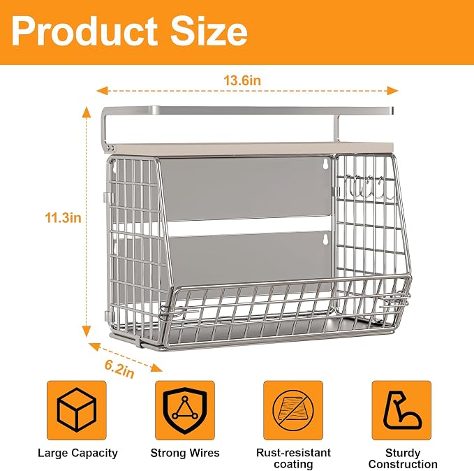 Fruit Basket 2 IN 1 Magnetic & Hanging Wall Produce Basket for Potato Onion Fruit and Vegetable Storage,Magnetic Spice Rack for Refrigerator Kitchen Counter Cabinet Pantry - Image 7