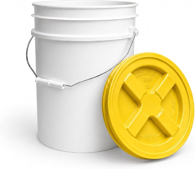 5 Gallon Bucket - Food Grade w/Lid BPA-Free, White/Yellow, 6 | Airtight Gamma Seal Screw-On Lid, Heavy-Duty 90 Mil HDPE Plastic, Food Safe and Durable Container, Bulk Storage, Made in USA - Image 8