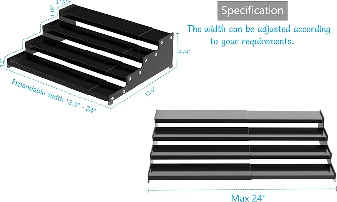 Jojocross Expandable 4-Tier Step Spice Rack Organizer for Kitchen Cabinet Modern Design and Non Skid Space Saving Storage Shelf for Countertop Cabinets Pantry (1Pack/Gun-Grey) - Image 6