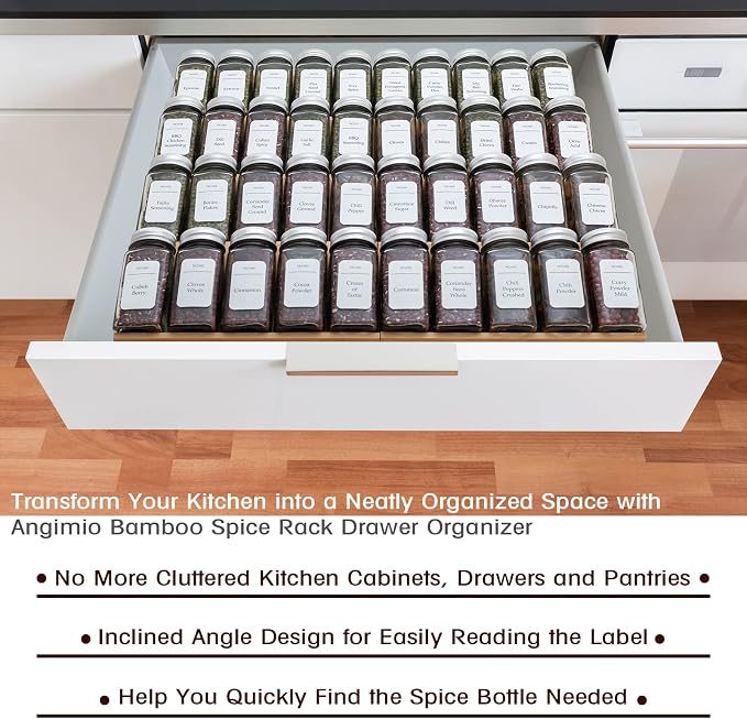 Bamboo Spice Rack Drawer Organizer - 8 Pieces Set- 9" Wide Per Piece - Combine Pieces Into 18" Wide Rack (9" or 18") - Image 7