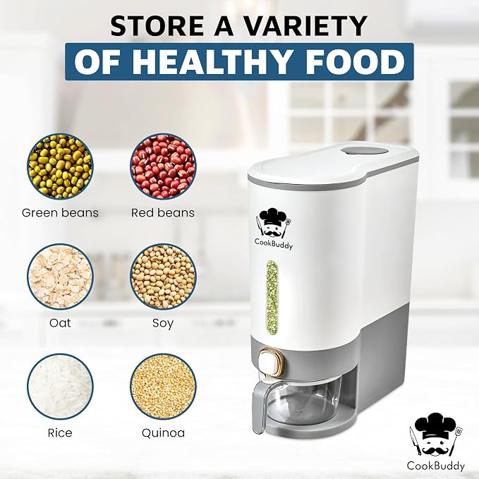 CookBuddy Rice Dispenser - 25 lb Airtight Rice Storage Container - Grain Dispenser - Image 6