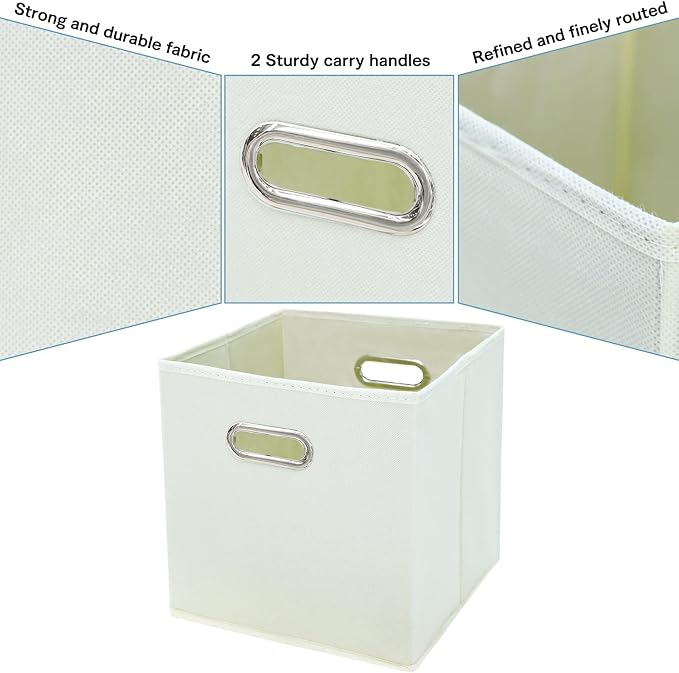 Fabric Cubby Storage Bins,13x13x13 Inches ,Cube Organizer Bin Foldable Storage Boxes with Dual Handles Fabric Organizer Box and collapsible Storage basket,Set of 8,Creamy-White - Image 7
