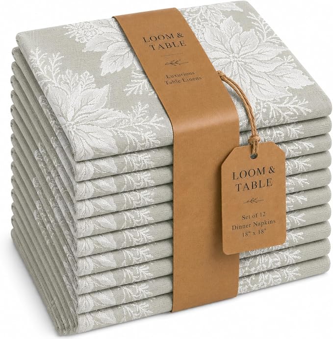 Koa Sage Cloth Napkin Napkins by Loom & Table - Set of 12 - Elegant, Wrinkle-Resistant, Machine Washable – Luxury Napkin for Dining Room, Weddings, Dinner Parties, Holidays, Birthdays - 18 X 18 by LoomandTable