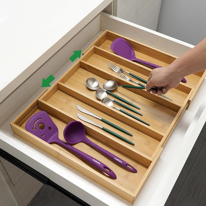 Utoplike Bamboo Expandable Kitchen Drawer Organizer Silverware Utensil Tray | Cutlery Holder, Drawers Divider for Large Utensils, Flatware, Knives, Spatulas in Kitchen, Office, Adjustable 3-5 Slots - Image 9