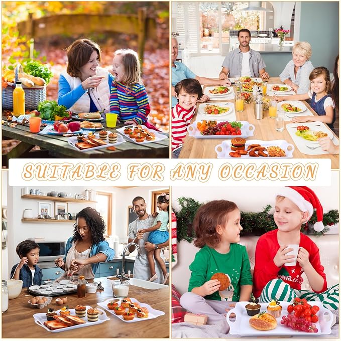 6 Pcs Large Melamine Serving Tray with Handles 17 x 12 Inch Rectangular Wave Melamine Serving Platters for Food, Eating, Turkey, Snack, Fruit, Desserts, Party, Dishwasher Safe - Image 6