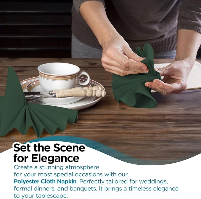 50 pcs Hunter Green 17"x17" Polyester Cloth Napkins | Premium, soft, & durable square linen napkins, perfect for weddings, dining, restaurants, & parties. Washable. - Image 6