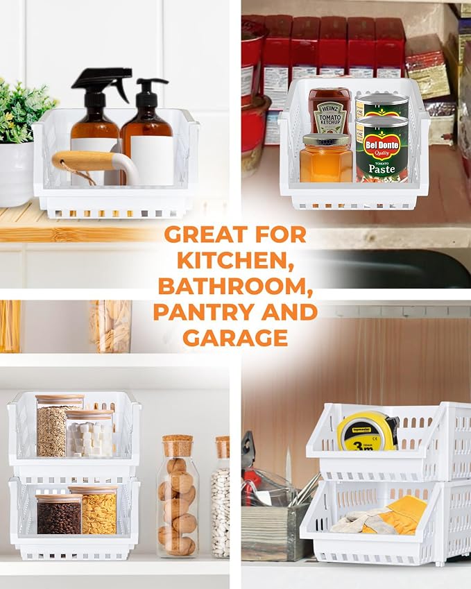 Small Stackable Storage Bins Open Front for Pantry Storage, 12 Pack - White | Sturdy Plastic, Easy Stacking, Open Front Access, Ventilated Sides, Vertical & Space Saving Pantry Organizers and Storage Bin - Image 7