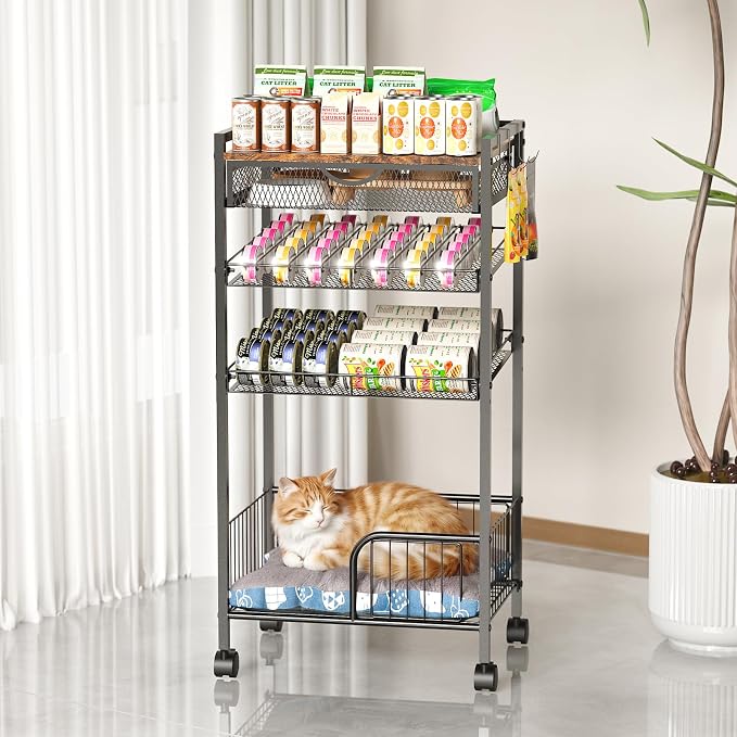 Cat Food Organizer,Multi-Functional Canned Food and Cat Bed Rolling Storage Cart,Manually Adjust The Gap Size,Store Suitable Can Sizes,Used for Jar Food & Cat Food Dispenser Rack - Image 7