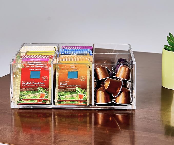 Heavy-Duty Acrylic Tea Bag Organizer, 6-Compartment Storage Box | Perfect Organizer: 6-compartment design keeps tea bags and coffee pods neatly sorted, saving space on your countertop - Image 9