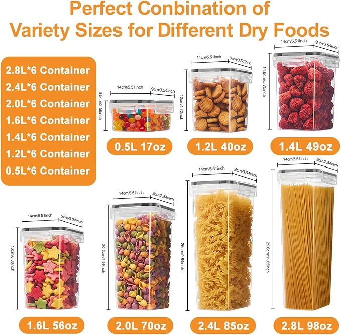 42 PCS Airtight Food Storage Containers with Lids, Plastic Kitchen and Organization Canisters for Cereal, Dry Food, Flour and Sugar, BPA-Free, PVC-Free, Includes Labels & Marker - Image 9