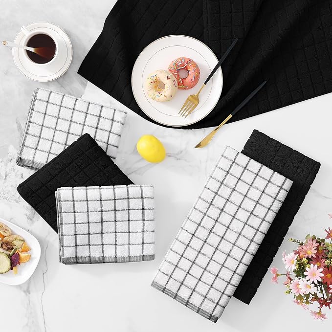 Homaxy Large Premium Cotton Kitchen Towels 16"x 28", 12 Pack, Black | Natural Ring Spun 390 GSM Dish Towels, Super Absorbent Terry Kitchen Hand Towels, Soft Tea Towels with Hanging Loop - Image 9