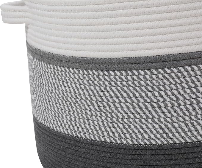 20x15 Inch Extra Large Round Cotton Rope Storage Basket with Lid, Decorative Woven Bin with Cover for Living Room Bedroom Closet, Grey Mix & Dark Grey - Image 9