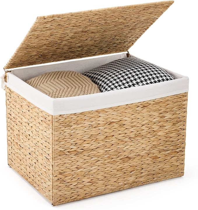 Water Hyacinth Storage Basket with Lid, 46.2 Gallon (175L) Wicker Shelf Basket with Removable Liner, Wicker Storage Basket for Blanket, for Livingroom, Bedroom, Natural - Image 7