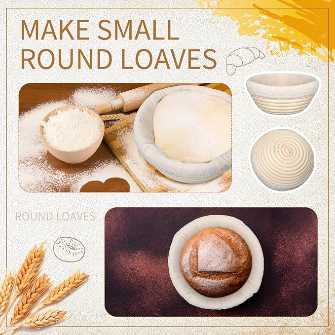 Irenare 10 Pcs Bread Banneton Proofing Basket Round Dough Sourdough Proofing Basket Rattan Bakery Baking Bread Bowl with Liner and Scraper Tool Set for Starter Gifts Professional Home Bakers (5 Inch) - Image 8
