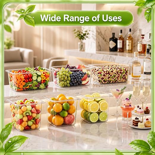 Sliner 10 Pack Plastic Clear Food Pans with Lids, Stackable and Freezer Safe Commercial Food Storage Containers for Fridge Salad Polycarbonate (6" 1/3+1/6 Set) - Image 6