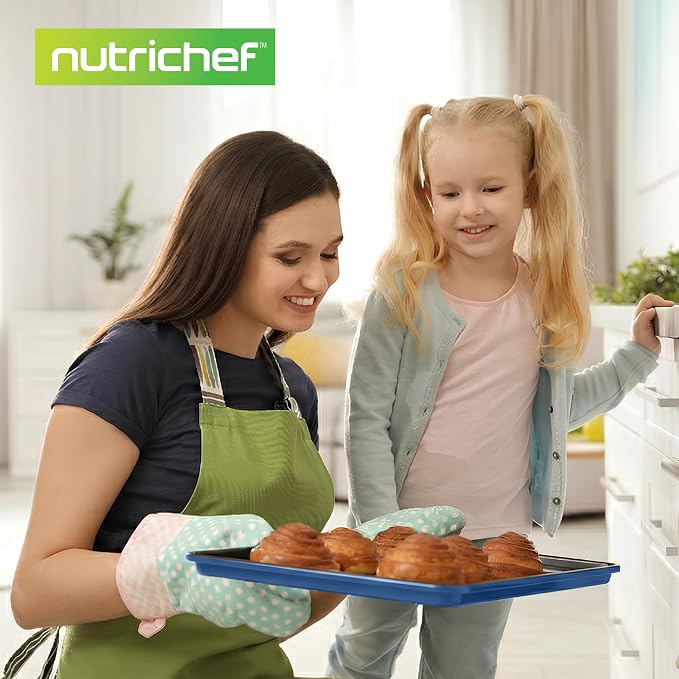 NutriChef 8-Piece Nonstick Stackable Bakeware Set - PFOA, PFOS, PTFE Free Baking Tray Set w/Non-Stick Coating, 450°F Oven Safe, Round Cake, Loaf, Muffin, Wide/Square Pans, Cookie Sheet (Blue) - Image 8
