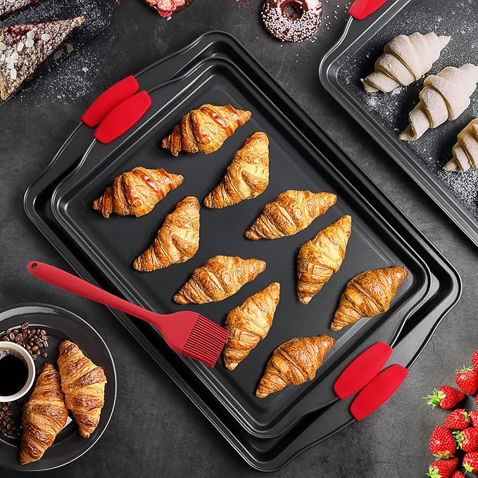 Eatex Nonstick Baking Sheet Set, 3-Piece Baking Pans Set with Silicone Handles, Carbon Steel Cookie Sheets for Baking, Commercial Grade Quality Oven Tray, Quarter/Jelly Roll/Half Sheet Pans for Baking - Image 8