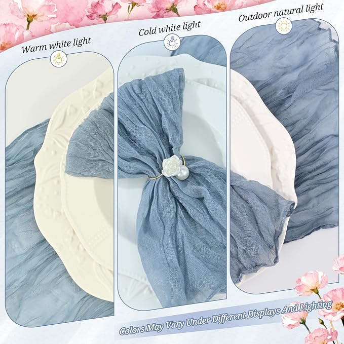 200 Pack Dusty Blue Cheesecloth Napkins 20"x20" Boho Washable Cloth Napkins Set of 200 Wrinkled Cheese Cloth Napkins Gauze Dinner Table Napkin for Wedding Party Baby Shower Birthday Decor - Image 7