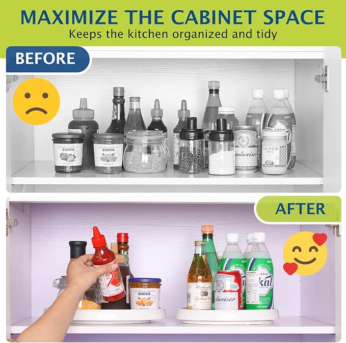 2 Pack 3 Tier Expandable Spice Rack Organizer, Set of 6, 12 Inch Non-Skid Lazy Susan Organizer for Cabinet, Pantry Organization, Kitchen Storage, Bathroom Sink Cabinet, Refrigerator, Spice Rack - Image 9