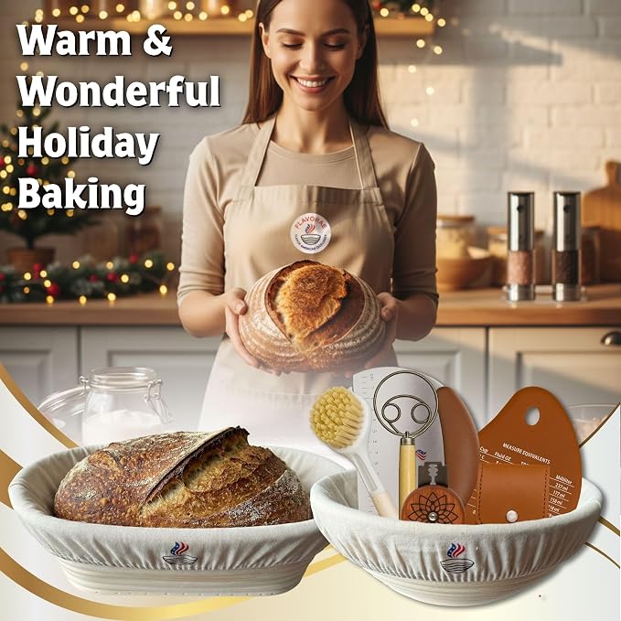 Banneton Bread Proofing Basket with Liners - Natural Rattan Dough Riser & Sourdough Starter Kit, Artisan Bread Loaves, Homemade Bread Making - 9” Round & 10" Oval Basket - 2 Pack - Image 8