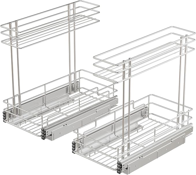 2 Pack Under Sink Organizer 9"W X17"D, Pull Out Cabinet Organizer 2 Tier, | Under Sink Slide Out Chrome Plated, Under Kitchen Bathroom Sink Organizer, Pantry Cabinet Closet Organization Rack - Image 9