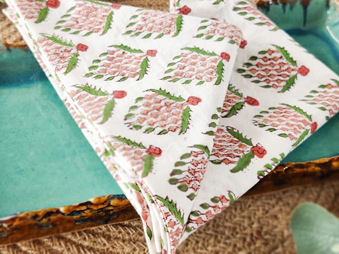 AVKA Studio Washable Cotton Print Napkins 18x18 inches - Set of 12 - Everyday Use or Dinner Party and Events - Off White Indian Block Printed Fabric - Image 4
