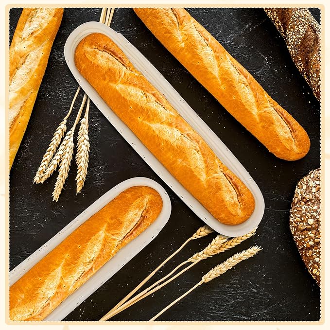 Vesici 15 Inches Baguette Banneton Proofing Basket 6 Pack with Linen Liner Baguette Banneton Bread Baking Baskets Rattan Dough Proofing Baskets for Baguette, Home Bake, Bakers Supplies, Baking Gifts - Image 7