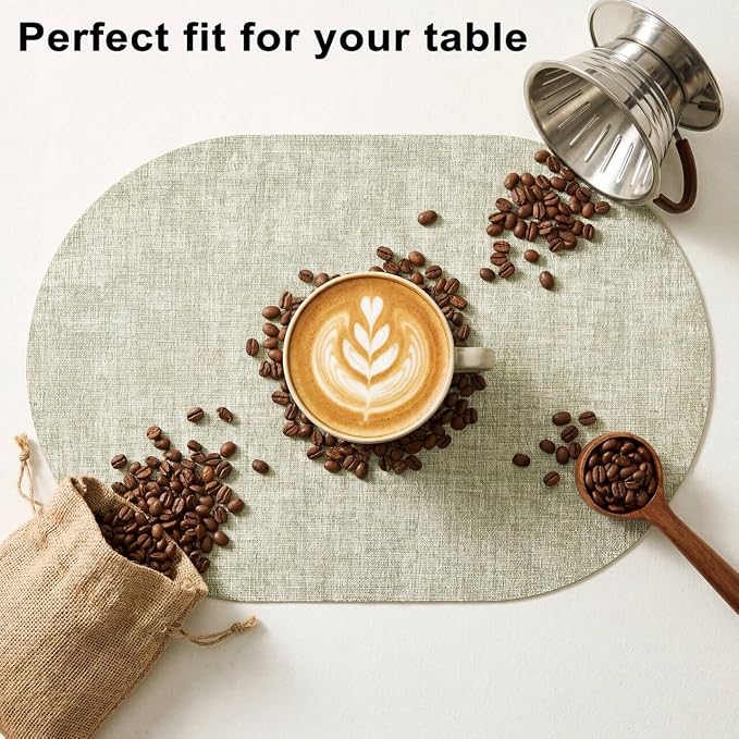 Placemats Set of 4-17" x 11.8" Waterproof & Heat Resistant Oval Place Mats, Wipeable Washable Double Layer Faux Leather Table Mats, Sage Green - Image 8