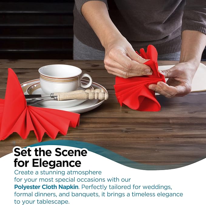100 pcs Red 17"x17" Polyester Cloth Napkins | Premium, soft, & durable square linen napkins, perfect for weddings, dining, restaurants, & parties. Washable. - Image 6